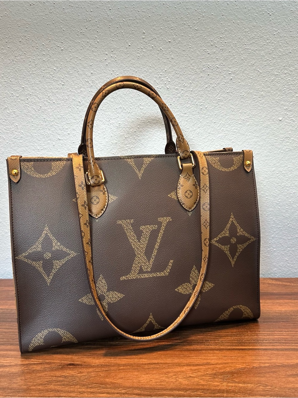 Brown & Tan Reverse Monogram Onthego MM Tote
